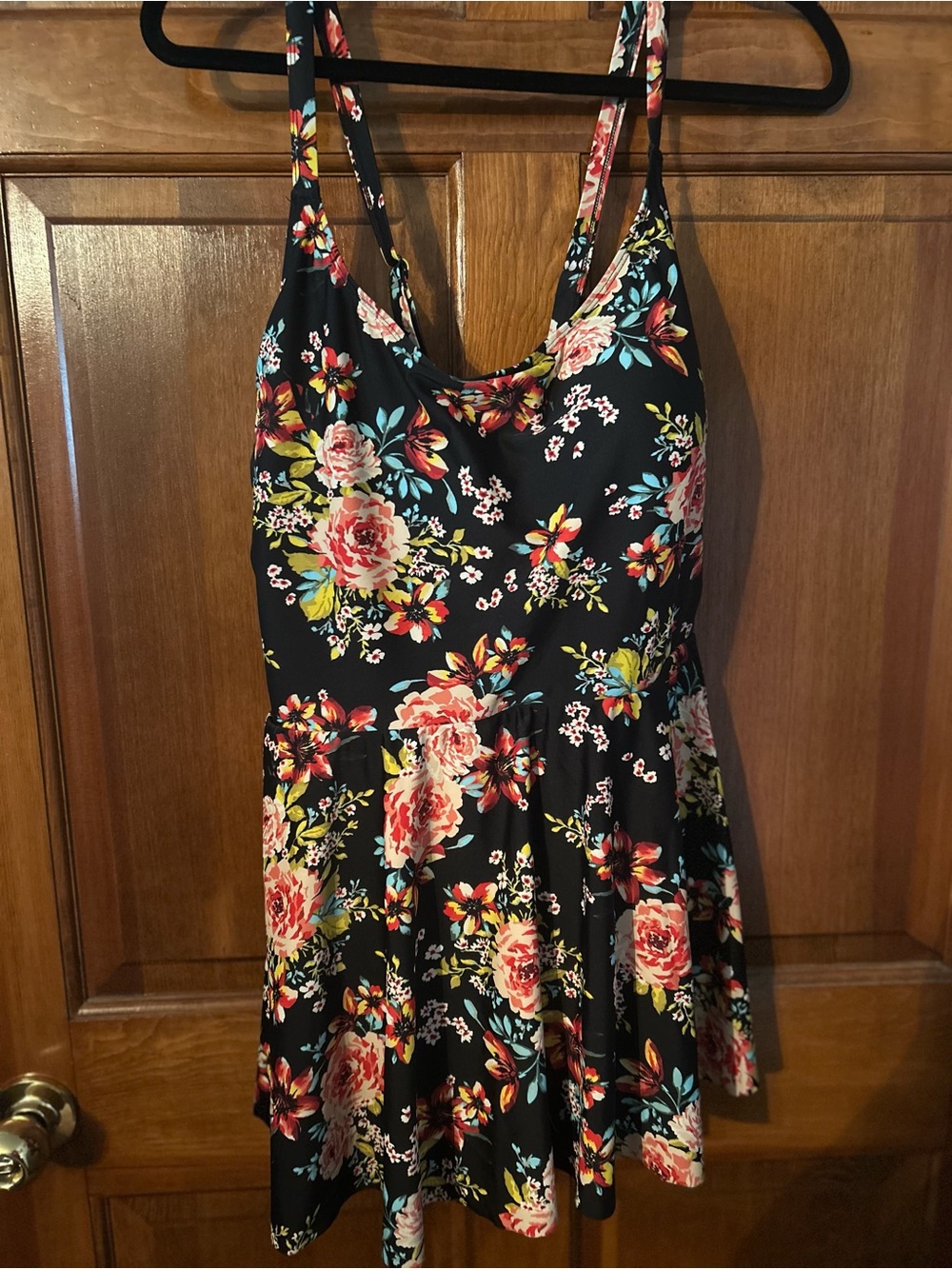 torrid Black Floral Swim Dress with Pink & Teal Blooms